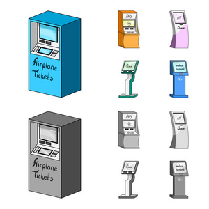终端集合图标在卡通, 单色风格等距矢量符号股票插图照片
