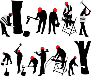 伐木工人使用链锯和 ax-矢量照片