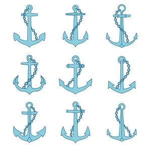 锁定与链轮廓图标设置。海运和航海标志收藏