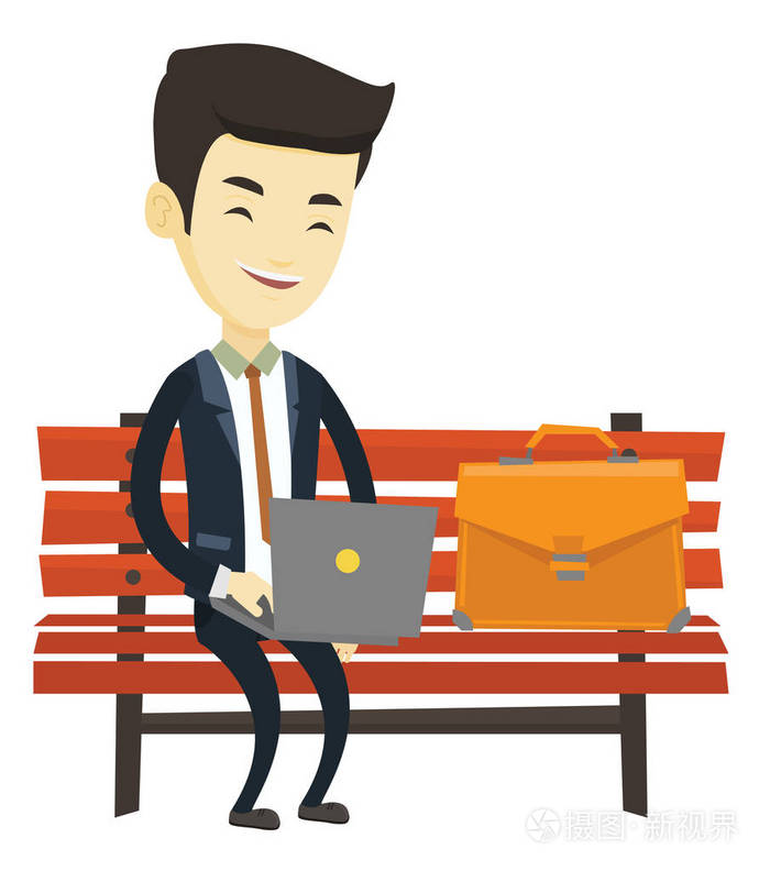 室外的笔记本电脑上工作的业务人