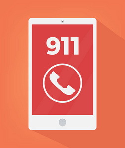 紧急电话 911 对智能手机屏幕上的图标。矢量平面卡通插画