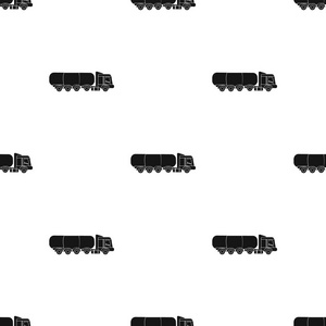 石油罐卡车司机中孤立的白色背景上的黑色风格的图标。石油行业模式股票矢量图