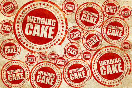 婚礼蛋糕，红色邮票上 grunge 纸张纹理