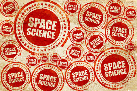 空间科学，红色邮票上 grunge 纸张纹理