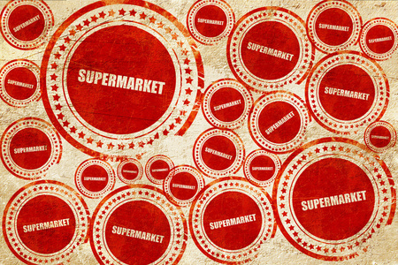 超市，红色邮票上 grunge 纸张纹理