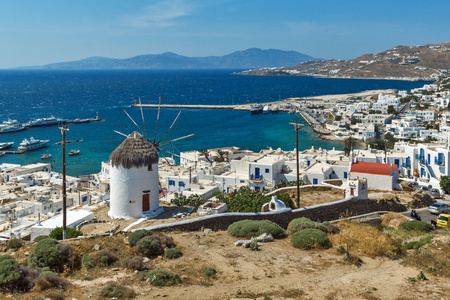 爱琴海和麦克诺斯岛镇，希腊的全景