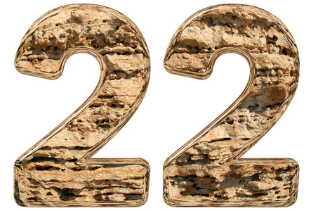 数字 22,二十二岁上白, 天然石灰石,3d, 孤立照片