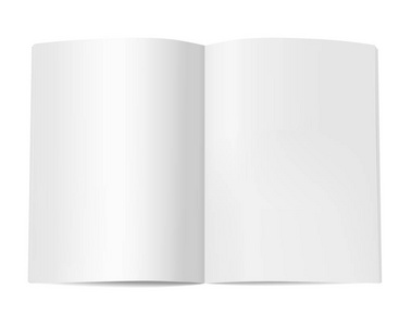竖书小册子或杂志模拟。打开的记事本模板, 空白页在白色背景下隔离。矢量逼真插图