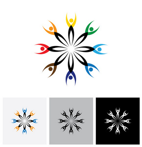 五颜六色的抽象矢量标志图标,人们连接在一起照片