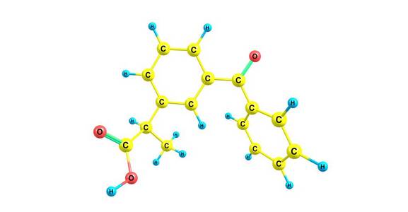C16h14o3 是一种非甾体抗炎药物或 Nsaid 的丙酸类, 具有镇痛和解热作用。3d 插图