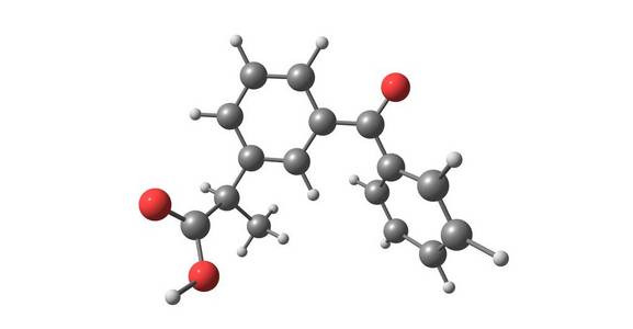 C16h14o3 是一种非甾体抗炎药物或 Nsaid 的丙酸类, 具有镇痛和解热作用。3d 插图