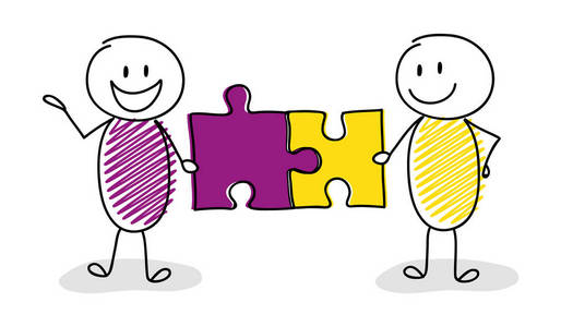 小组的卡通人物解决难题.向量照片