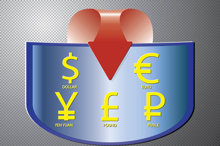 多边形卢布日元美元欧元符号。分离
