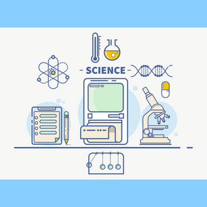 科学 多彩概念头 细线的平面设计风格，矢量图