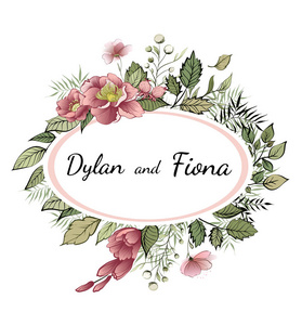婚礼请柬, 花卉邀请感谢您, rsvp 现代卡设计水彩腮红, 白花园牡丹花, 绿叶绿叶桉树树枝装饰花圈框架图案