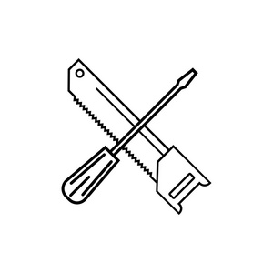 锯和螺丝刀线性图标。矢量图