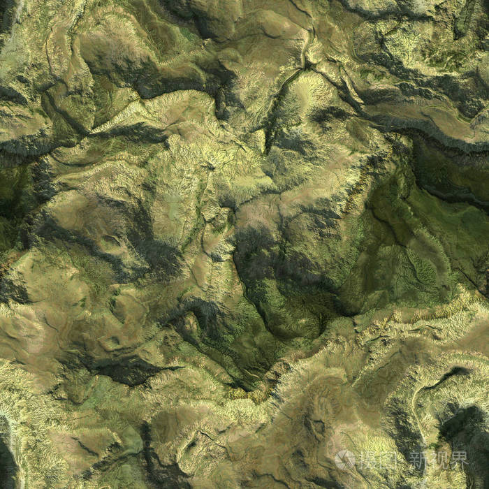 从空中鸟瞰山的平面无缝纹理背景.3d 插图