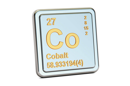 钴 Co，化学元素符号。3d 渲染