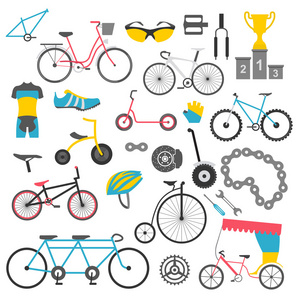 自行车图标集。自行车类型。矢量图平面设计