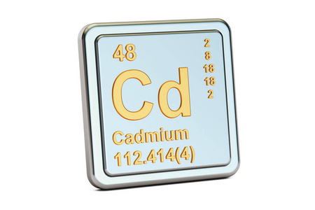 镉 Cd，化学元素符号。3d 渲染