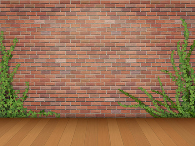 常春藤红砖砌成墙镶木地板图片