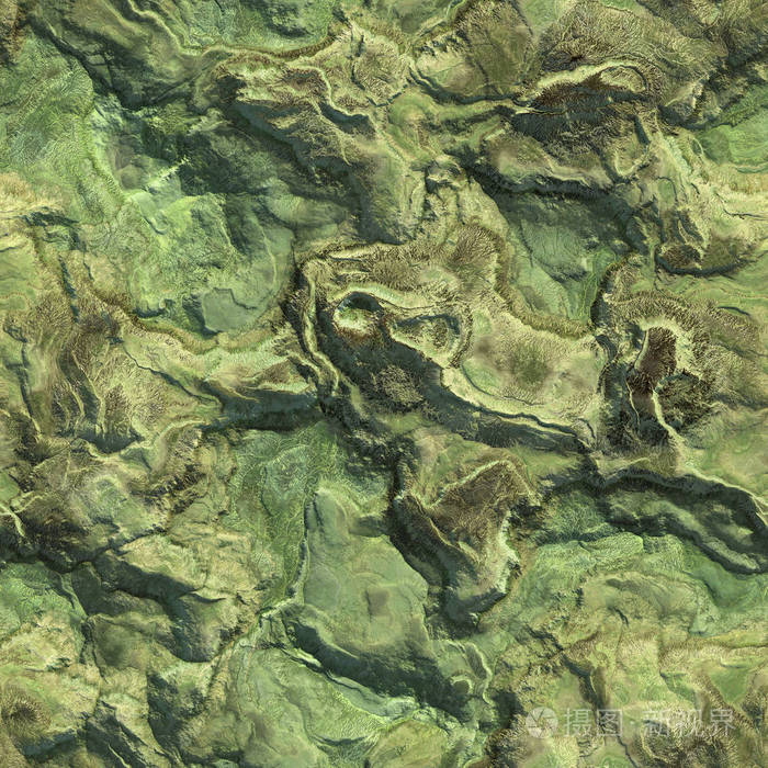 从空中鸟瞰山的平面无缝纹理背景.3d 插图