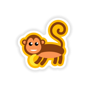 在白色背景猴子与香蕉上的贴纸