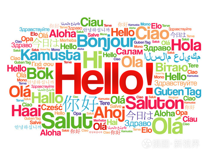 你好词云在不同的语言