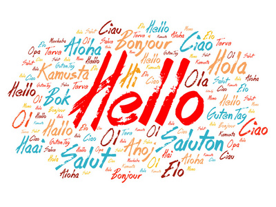你好词云在不同的语言照片