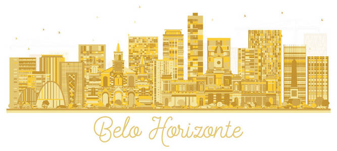 在巴西城市天际线的金色剪影。矢量插图。简单的平面概念为旅游展示, 横幅, 标语牌或网站。商务旅游理念。城市景观与地标