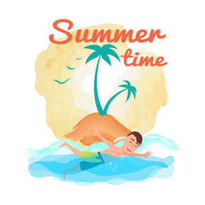 夏季海报设计与人在海上游泳