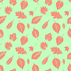 无缝装饰模板纹理与树叶。无缝的样式化叶子图案。平面样式, 矢量插图