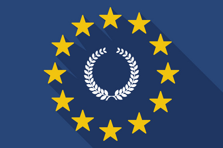 长阴影欧盟旗帜与桂冠签署