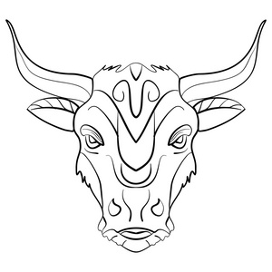 老式的公牛纹身墨水素描牛头骨与玫瑰美国本地人部落风格.