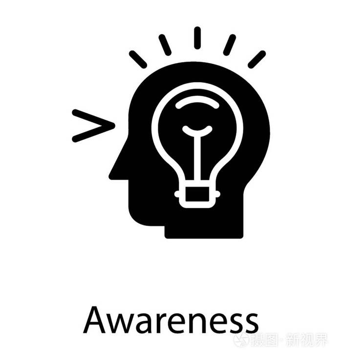 人物头像中闪亮灯泡的字形设计展示创意思维概念