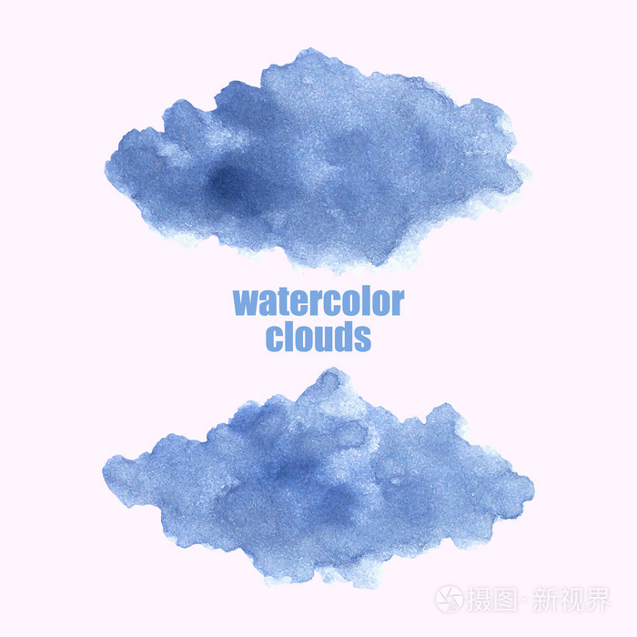 水彩的云.湛蓝色的云彩在白色背景上分离.矢量设计