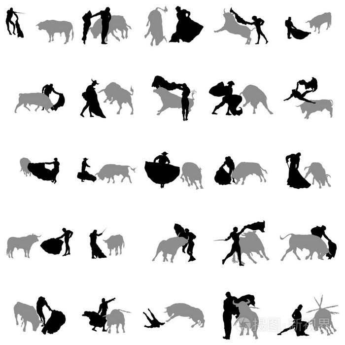 在灰色和黑色中的斗牛剪影