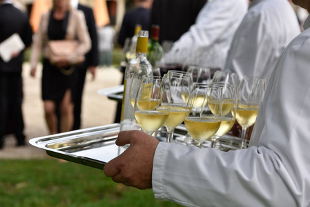 专业的服务员在服酒, 法国照片