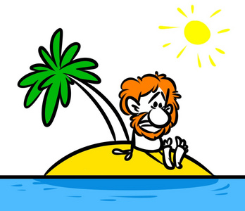 手绘荒岛, 棕榈树和海鲁滨逊有差距在简历行走在荒岛