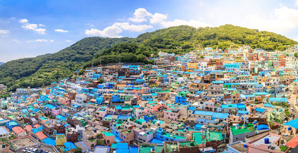 韩国釜山 Gamcheon 文化村全景图