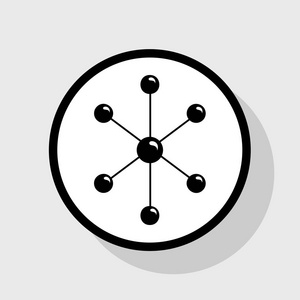 分子标志图。矢量。在与阴影在灰色背景的白色圆圈的平黑色图标