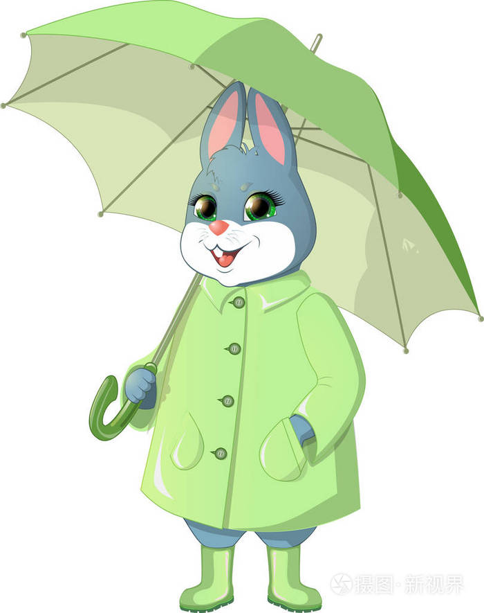 兔子与绿色的伞