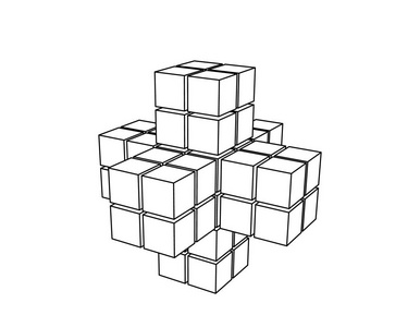 从多维数据集抽象3d 形状。在白色背景下被隔离。矢量轮廓图