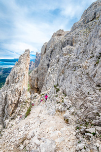 诺伊斯 Catinaccio 地块, 白云岩, 意大利。壮观的看法在瓦尔 di Fassa, Dolomiti 山, 女低音, 