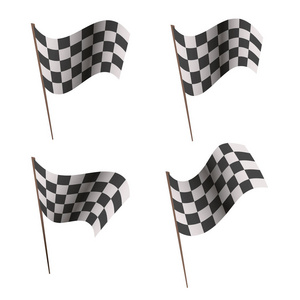 设置四黑白赛车运动最后交叉格子框隔离在白色背景向量插图