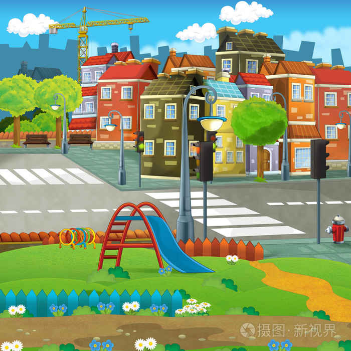 卡通场景的一条街的小镇