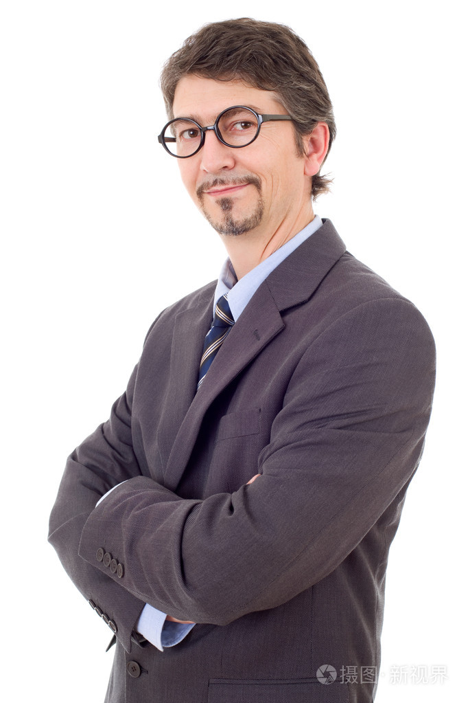 孤立在白色的年轻商务男人肖像