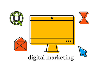 数字营销理念。网络营销活动。社交媒体图标
