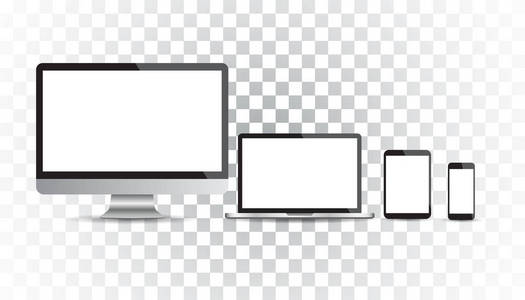 现实设备平图标 智能手机 平板电脑 便携式计算机和桌面计算机。对孤立背景矢量图
