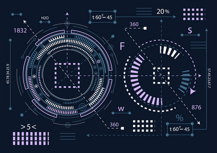 未来的技术。技术制图, 矢量。测量装置加载